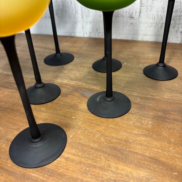 Vintage Frosted Multi Colored Coupe Glasses Set Of 6 Mid Century - Picture 5 of 8